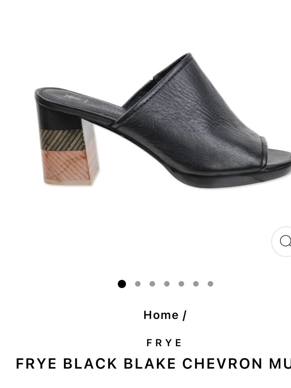 Frye Black Leather Block-Heel Mule with Chevron Accent